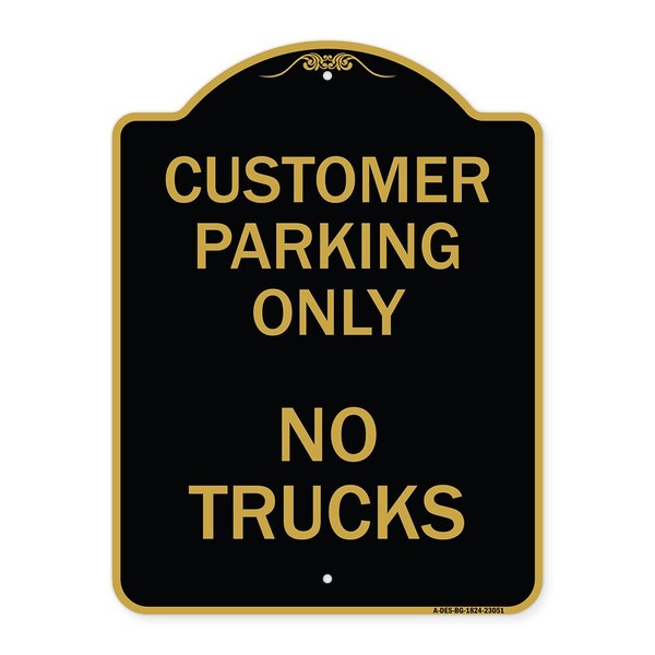 Reserved Parking Sign Customer Parking No Trucks, Black & Gold Alum Sign, 18" x 24", BG-1824-23051